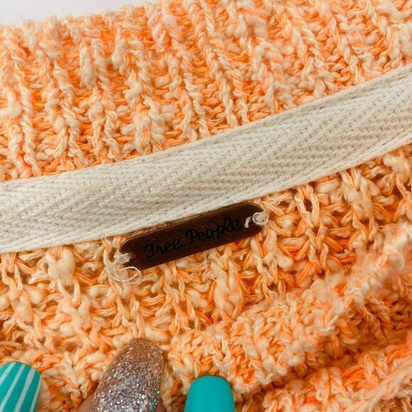 Free People Size Small Orange Electric City Neon Linen Blend Knit Sweater Top - Picture 9 of 10